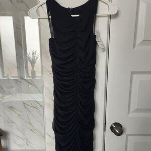 White House Black Market sleeveless black ruched mesh sheath dress Small NWT